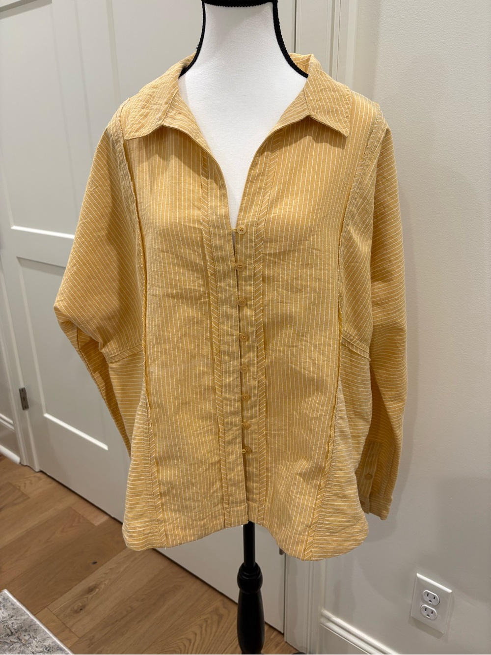 Heyson Mustard Yellow Striped Oversized Tunic Shirt Lightweight Boho Small